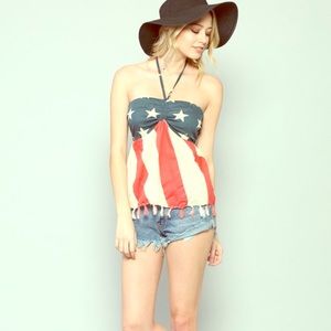 American flag halter top. With fringe.
